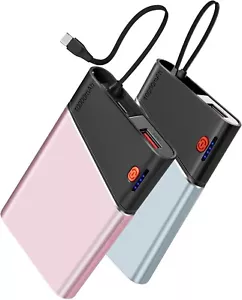 2-Pack Portable Charger, 22.5W 10000mAh Power Bank PD Fast Charging (Pink Blue) - Picture 1 of 5