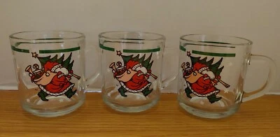 Винтажный набор из 3 стеклянных кружек Anchor Hocking Christmas Santa - 1990 CHD - Изображение 1 из 4
