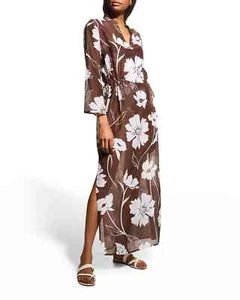 $358 NWT Tory Burch Printed Daisy Caftan Long Brown Dress sz XS; S; XL - Picture 1 of 21