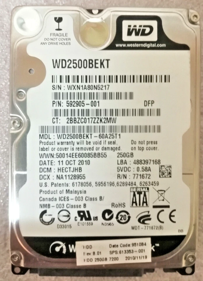 Hard Disk 2.5" 250gb Western Digital Sata 2,5" Wd2500bekt - Immagine 1 di 1