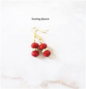 Red Crystal Dangle Rhinestone Earrings Party Wedding Anniversary - Picture 1 of 4
