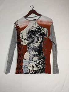 Jean Paul Gaultier Dragon Kanji Print Y2K Long Sleeve Torso Top Women's Size 44 - Picture 1 of 13