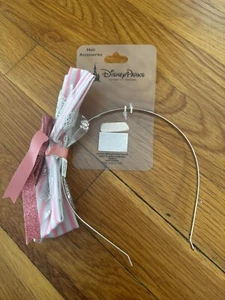 Disney Parks Hair Accessories Pink Striped Bow Headband Glitter Silver Detail - Picture 1 of 8