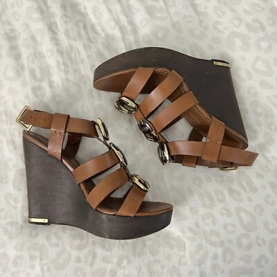 Sandalias de tacón JEAN-MICHEL CAZABAT beige marrón 9 M para mujer detalles dorados Foto 1 de 4