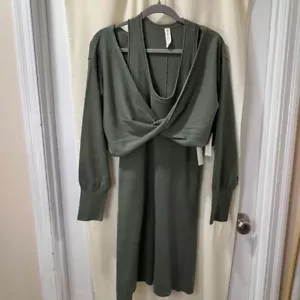 Vestido midi tejido acanalado verde oliva práctica diaria Anthropologie con frente giratorio-L - Imagen 1 de 11