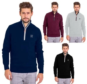 Mens High-Neck Sweater Full Sleeve Quarter Zip Slim-fit Cotton Winter Jumper - Picture 1 of 9