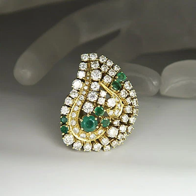 Statement Ring Tropfen ca. 3,00ct Brillant ca. 1,00ct Smaragd 585/14K Gelbgold - Bild 1 von 4