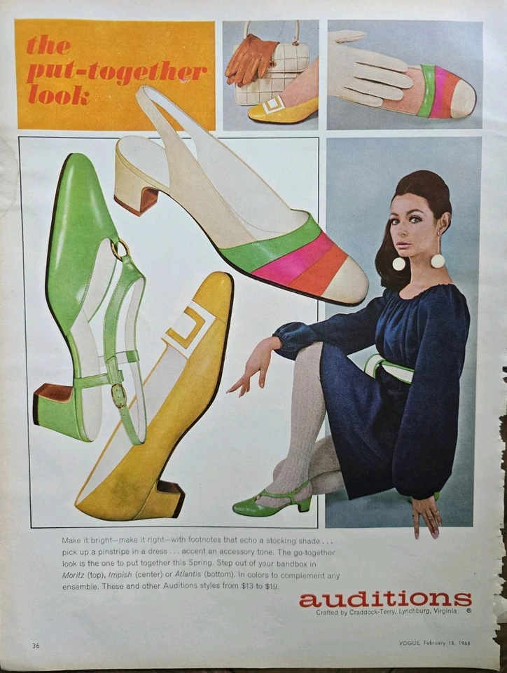 1968 Mujeres Audiciones Craddock Terry Rosa Verde Zapatos Vintage Moda Anuncio  Foto 1 de 1