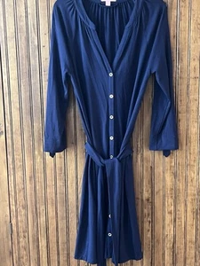 Lilly Pulitzer Bailor Shirt Kleid Navy Jersey Langarm Gürtel Extra Small - Bild 1 von 9