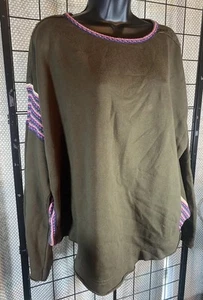 Natural Life Sweatshirt mit Strickbesatz L XL Oversized kastig Boho olivgrün - Bild 1 von 5