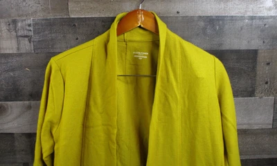 Cardigã Eileen Fisher Suéter Feminino Pequeno Amarelo Lã Frente Aberta Longo - Imagem 1 de 4