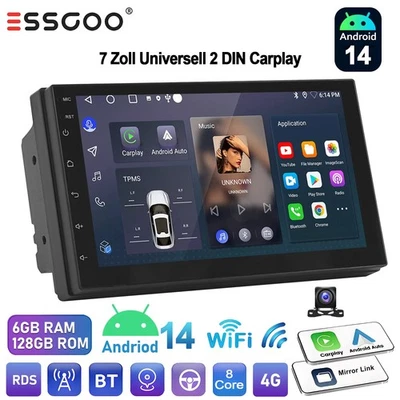 2 DIN 8 Core 6+128G 7" Android 14 Carpaly Autoradio GPS WIFI AM Bluetooth Kamera - Bild 1 von 4