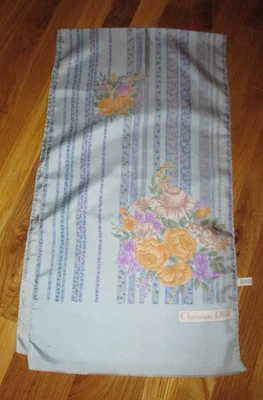 Christian Dior Azul Claro Amarillo Púrpura Floral 100% Seda Bufanda Oblonga 50" Francia Foto 1 de 4