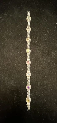 Sterling Silver w/ 14kt  Bezel Set Gemstone Bracelet; 8.25" GORGEOUS! - Image 1 of 4