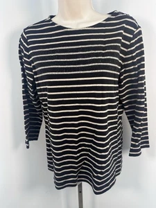 Camisa Top Christopher & Banks GRANDE Negra Beige Rayas Estrás Frontal Tejida - Imagen 1 de 5