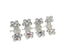 4 extra kleine kleine silberne Blume Kristall Haarkralle Clip Haarspangen feines Haar - Bild 1 von 8
