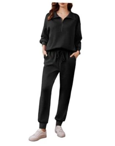  2 Piece Sets for Women 2024 Fall Travel Outfits Long Sleeve Medium Black - Picture 1 of 6