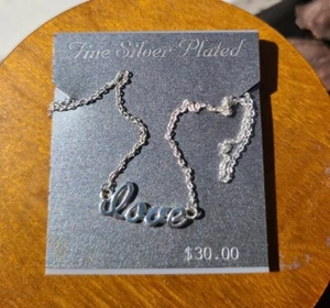 Silver Plated "Love" Chain Necklace 16.5" - Picture 1 of 3