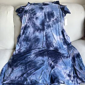 Catherines Womens Size 4X Maxi Dress Blue Bohemian Flowy Cold Shoulder Stretch - Picture 1 of 5