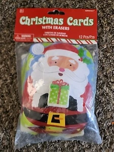 Christmas Santa Holiday Greeting Cards With Erasers 12ct Classroom Gift Friends - Picture 1 of 6
