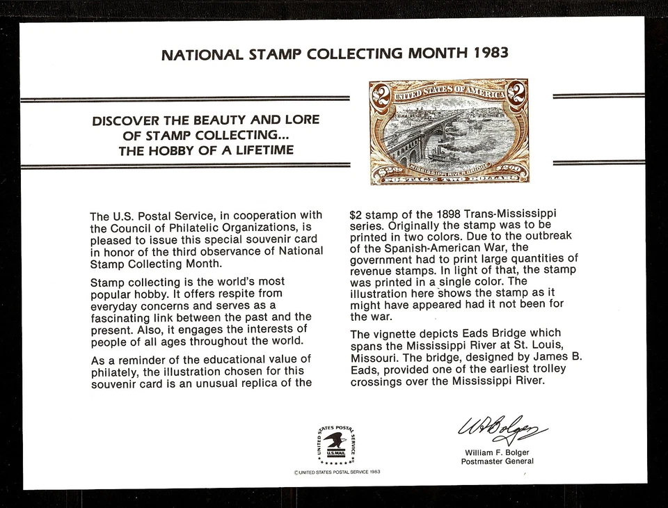 SOUVENIR CARD MINT National Stamp Collecting Month USPS 1983 - Image 1 of 1