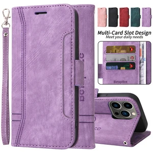 For iPhone 14 Pro Max 14 13 12 11 XS XR Magnetic Leather Wallet Card Holder Case - Picture 1 of 68
