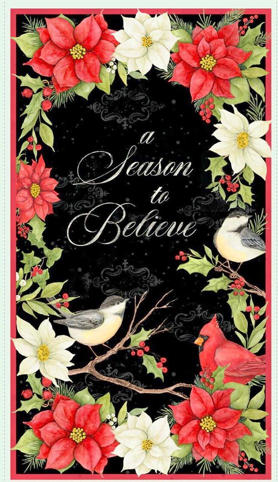 Christmas Fabric Cardinal Medley In Red Believe Cotton Wilmington 24" Panel - Image 1 of 1