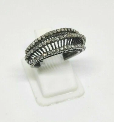 Three Row Pave Diamond Ring 925 Sterling Silver Cluster Ring Anniversary Jewelry - Image 1 of 4