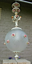 Vintage italian capodimonte faience porcelain putti glass globe roses chandelier