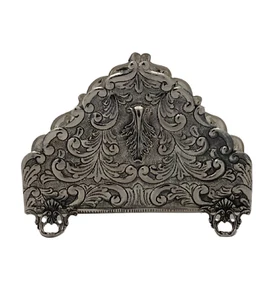 FINE 925 STERLING SILVER HANDMADE CHASED SWIRL ORNATE MATTE SHINY NAPKIN HOLDER - Picture 1 of 3