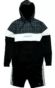 New Mens Avant Garde Check Shortie Travel Set Hoody Shorts Black Size L - Picture 1 of 4