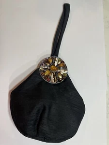 Vintage La Regale Black Tafetta Beaded Tear Drop Clutch Convertible Evening Bag - Picture 1 of 10