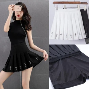 Summer mini skirt wild black skirts pleated gothic A-line embroidery women - Picture 1 of 14