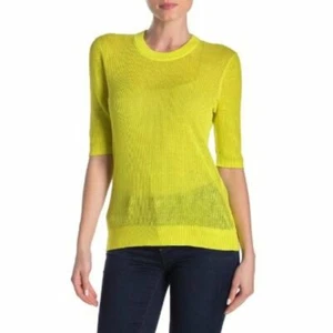 Veronica Beard Womens Chartreuse Crew Elbow Sleeve Linen Blend Sweater Sz S NEW - Picture 1 of 6