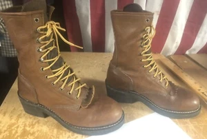 Guide Gear Brown Leather Kiltie Lace-up Cowboy Boots Roper Mens 8D Work Packer - Picture 1 of 13