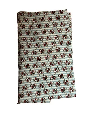 Marcus Fabrics Blue Stripes Pinks Floral Cotton Fabric Remnant 33"x25" - Image 1 of 2