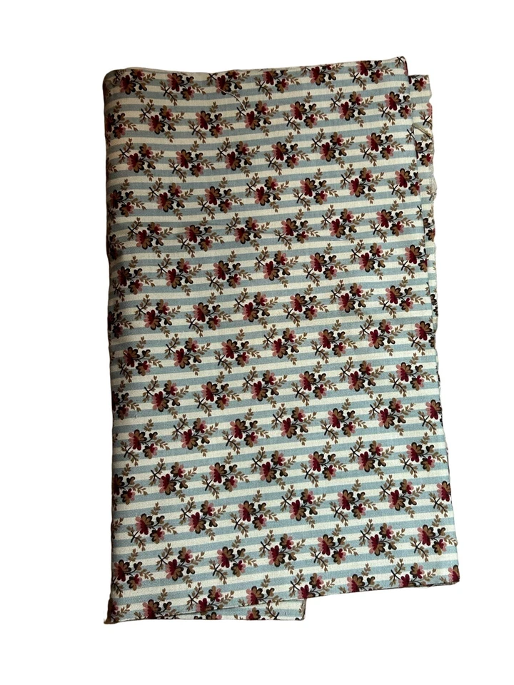 Marcus Fabrics Blue Stripes Pinks Floral Cotton Fabric Remnant 33"x25" - Image 1 of 2