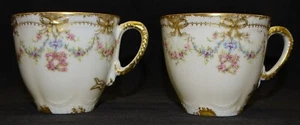 Theodore Haviland Schleiger 597a Pair of Demitasse Cups - Double Gold Trim - Picture 1 of 7