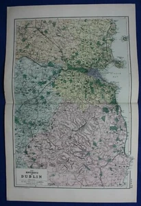 ENVIRONS OF DUBLIN, IRELAND, original antique atlas map, George Bacon, 1895 - Picture 1 of 3