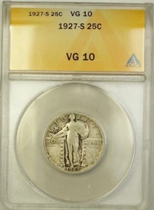 1927-S Standing Liberty Silver Quarter 25c Coin ANACS VG-10 (A) - Picture 1 of 2