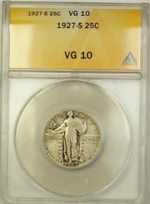 1927-S Standing Liberty Silver Quarter 25c Coin ANACS VG-10 (A) - Image 1 of 2