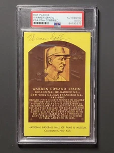 Warren Spahn Signed HOF Plaque Cooperstown Postcard *PSA /DNA Certified - Picture 1 of 3
