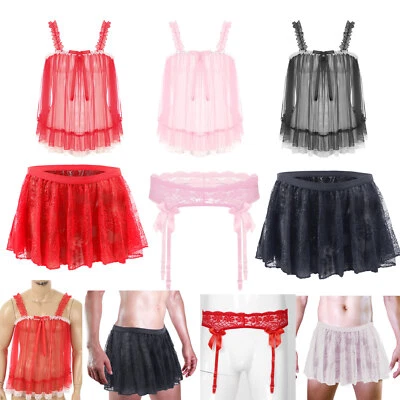 Men's Sissy Lingerie Sheer Lace Nightwear Babydoll Crossdresser Underwear AU - image 1 of 4