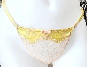 Victorias secret Rare Vintage L Silk Satin 🍋 Yellow Thong Designer Collection - Picture 1 of 2