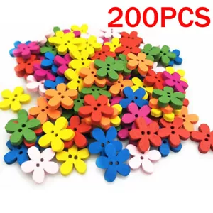 200Pcs Mixed Color Wood 2 Holes Buttons Wooden Flatback Scrapbook Decorative - Picture 1 of 8