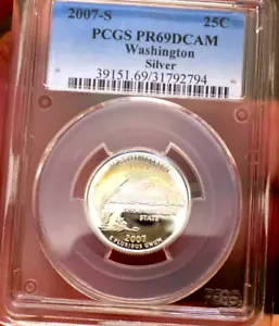 WASHINGTON STATE QUARTER SILVER 2003 S WASHINGTONPCGS PR 69 DCAM RAINBOW MONSTER - Picture 1 of 3