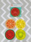 X & O Drink Coaster Set Cup Holder Round Mat Fruit Themed 3.5" - 4 coasters