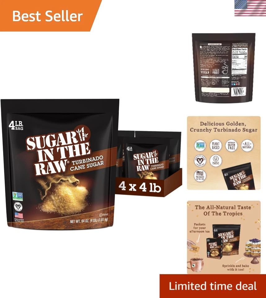 Sugar in The Raw Turbinado Cane Natural Golden Color Sweetener 4 LB