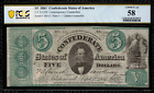 Ct-33 $5 1861 Confederate Currency Csa Civil War - Counterfeit - Graded Pcgs 58