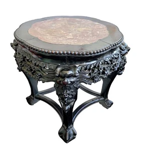 19th Century Chinese Export Side Table ~ Carved Hardwood ~ original label - Picture 1 of 12